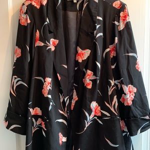 Floral black/pink/coral print blazer Anthropologie Daniel rainbow 1X Lost weight